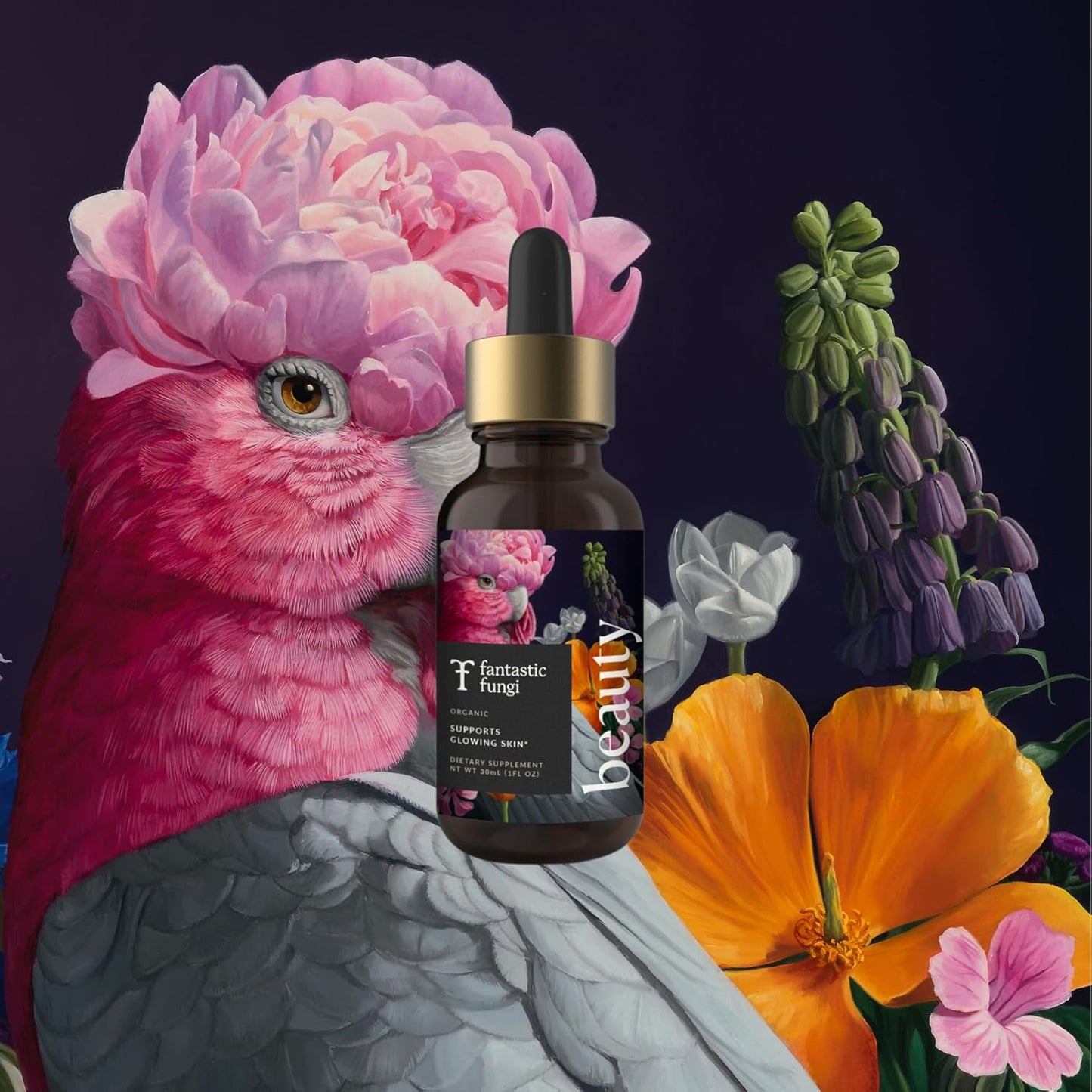 Organic Mushroom Beauty Elixir with Tremella & Chaga Extract - Liquid Drops for Radiant Skin, Hair & Nails - 30 Servings, 1 fl oz