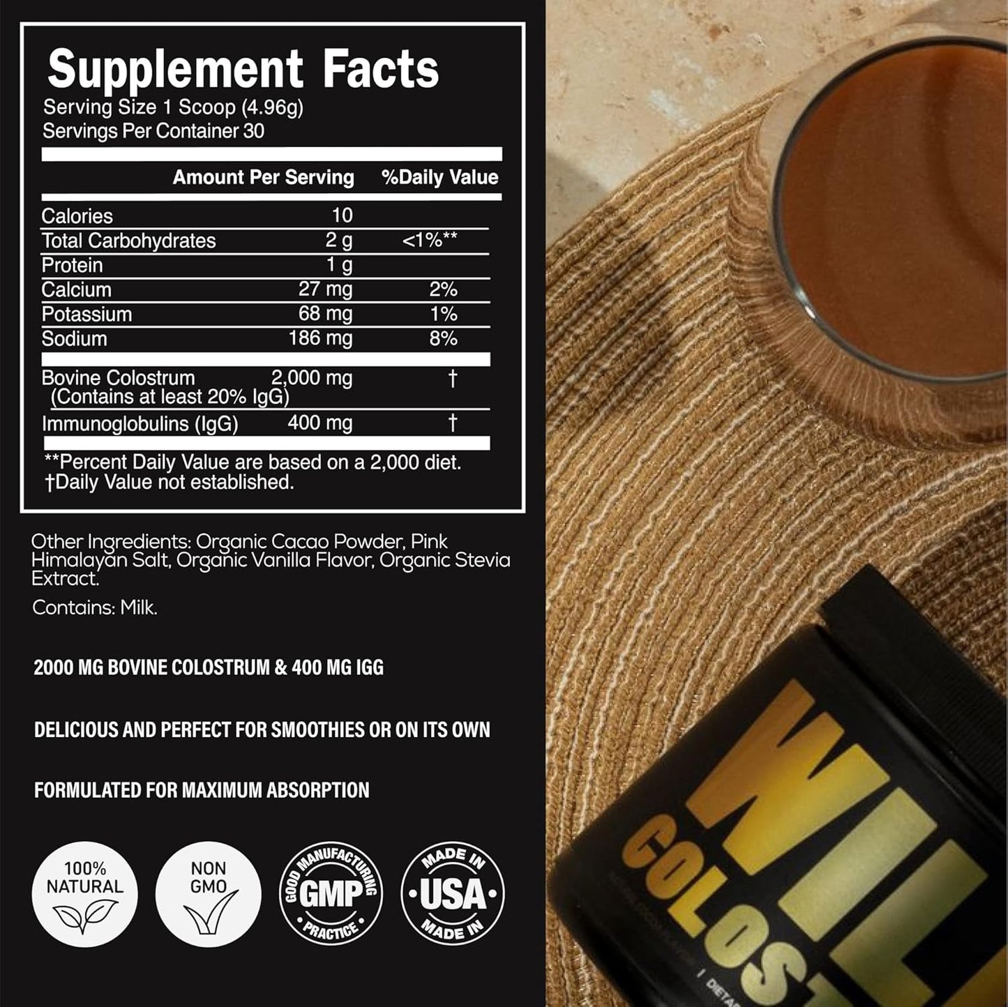Organic Mushroom Cacao and Colostrum Powder Bundle for Gut Health and Energy Boost (21.22oz)