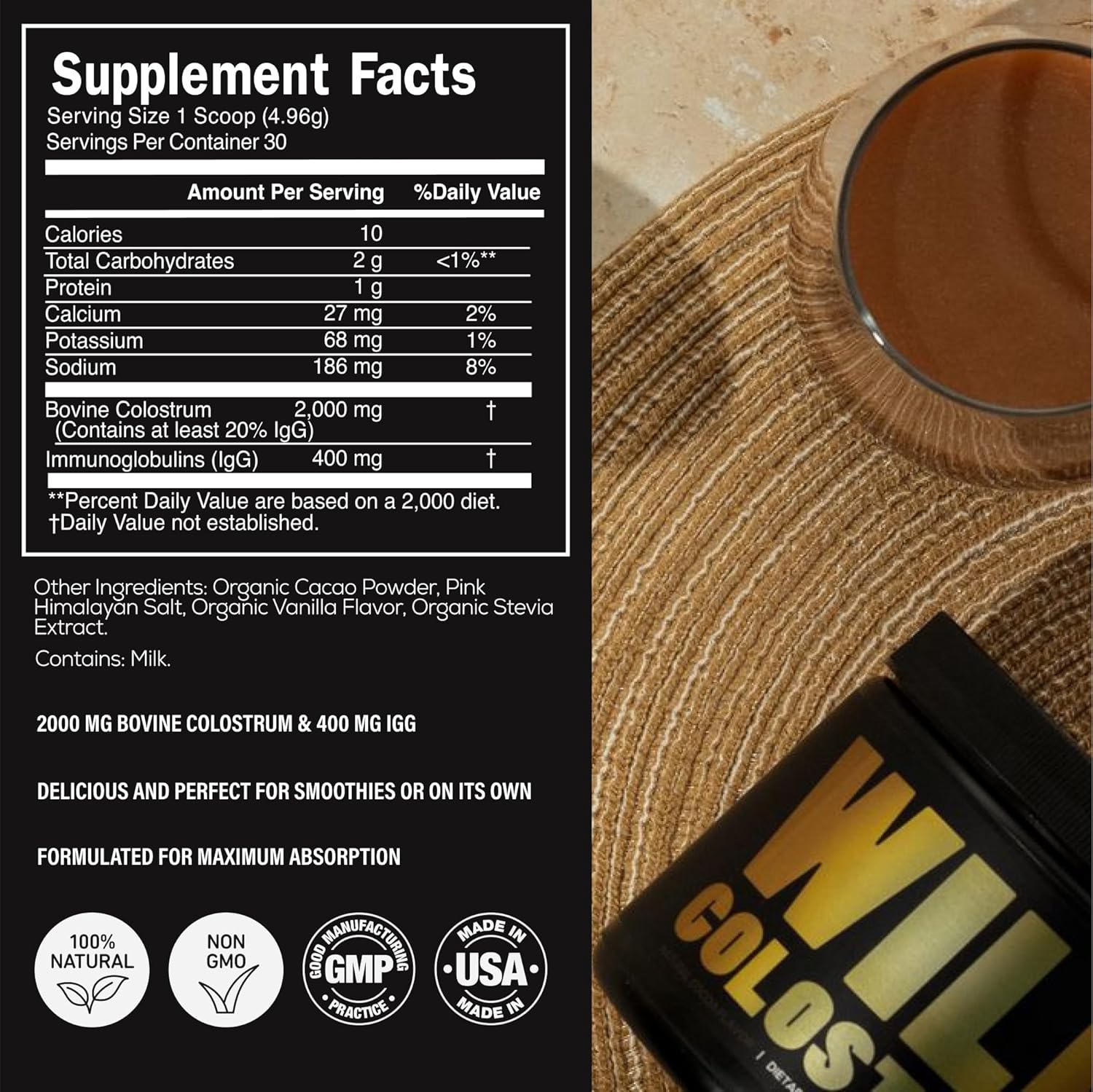 Organic Mushroom Cacao and Colostrum Powder Bundle for Gut Health and Energy Boost (21.22oz)