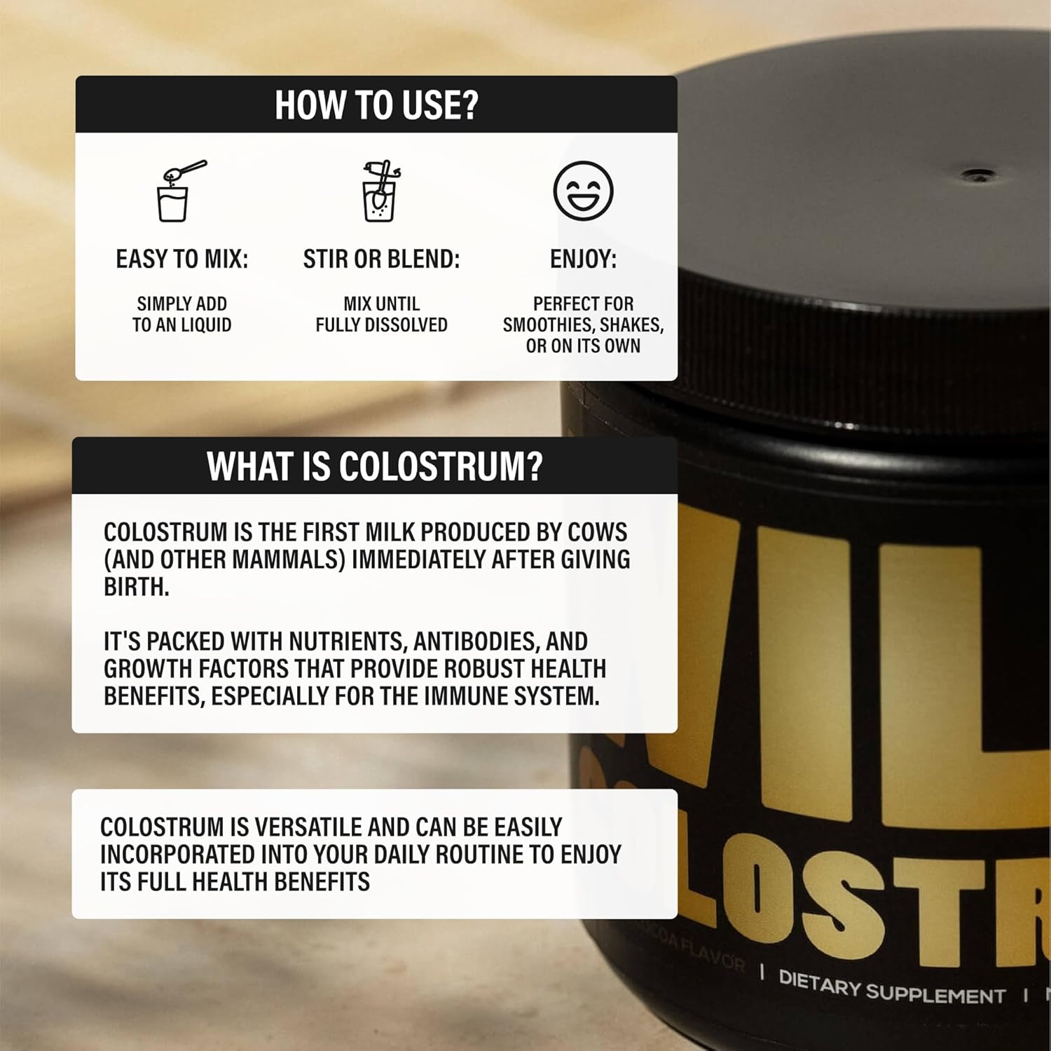 Organic Mushroom Cacao and Colostrum Powder Bundle for Gut Health and Energy Boost (21.22oz)