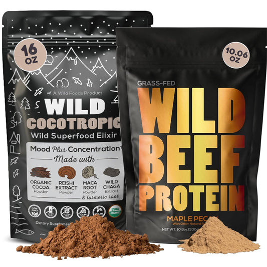 Organic Mushroom Cacao Mix & Grass-Fed Beef Protein Powder Bundle - Energizing Nutrition (26oz)