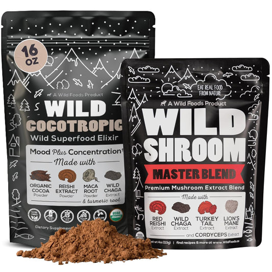 Organic Mushroom Cacao Mix & Master Mushroom Blend Bundle for Energy and Clarity (20oz)