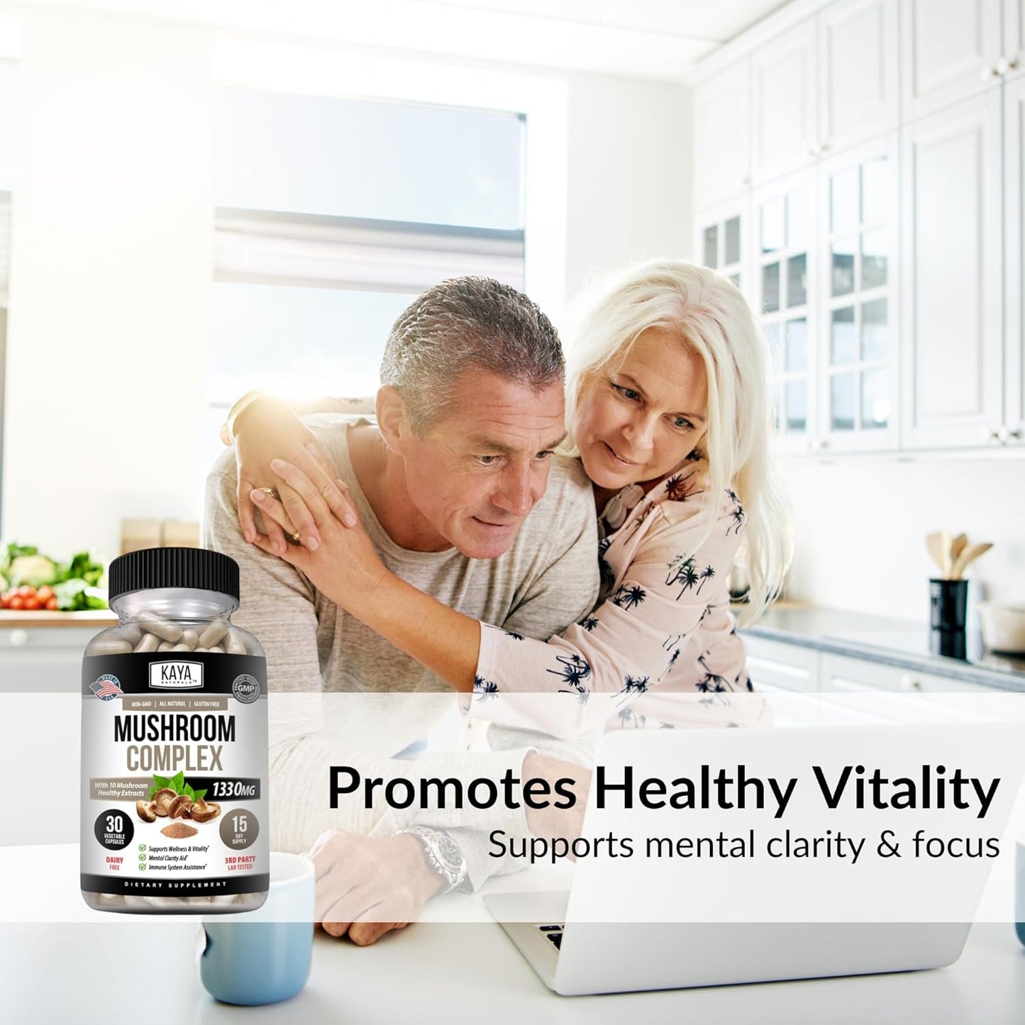 Organic Mushroom Complex Capsules 1995mg - Boost Mental Clarity, Immune System & Vitality | Kaya Naturals Premium Supplement | 30 Count