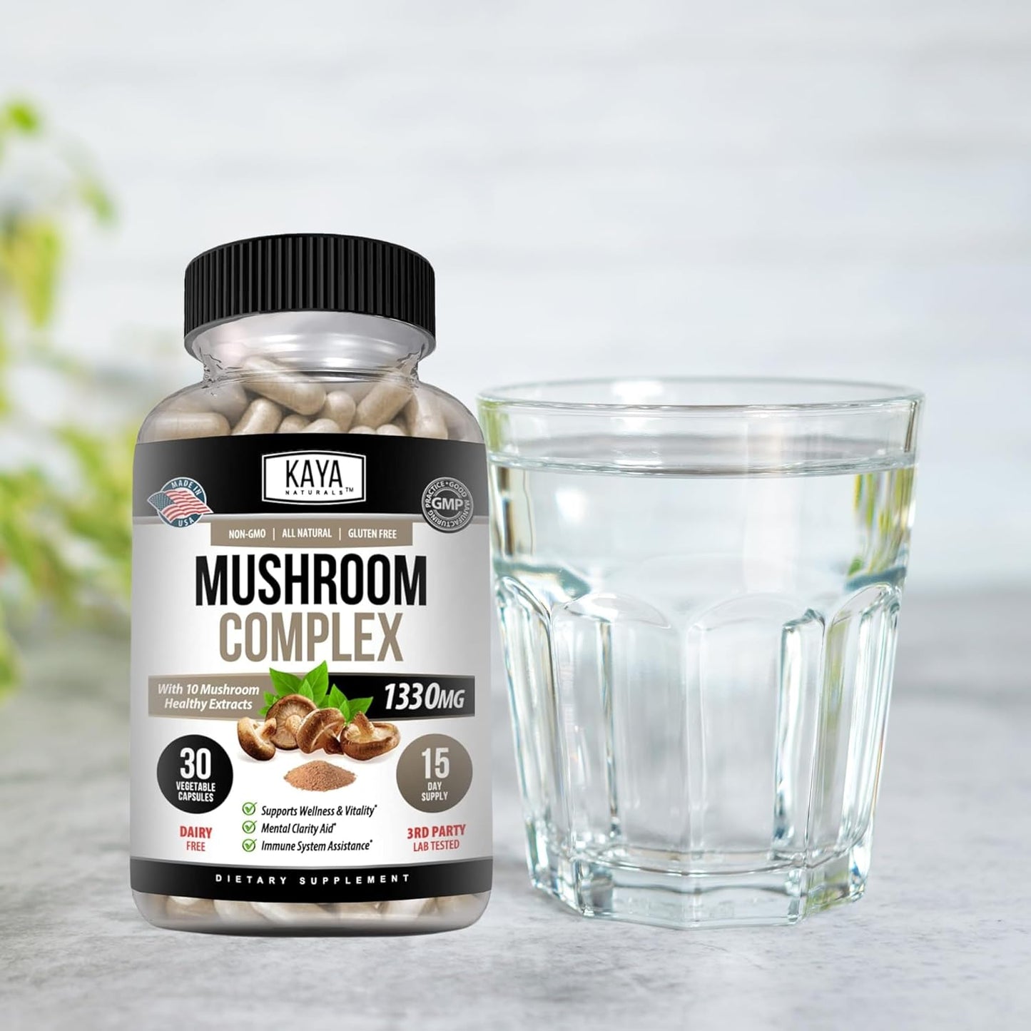 Organic Mushroom Complex Capsules 1995mg - Boost Mental Clarity, Immune System & Vitality | Kaya Naturals Premium Supplement | 30 Count