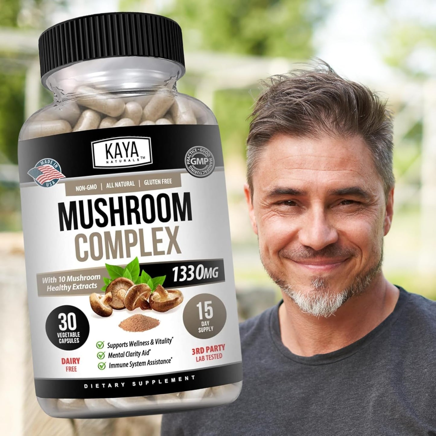Organic Mushroom Complex Capsules 1995mg - Boost Mental Clarity, Immune System & Vitality | Kaya Naturals Premium Supplement | 30 Count
