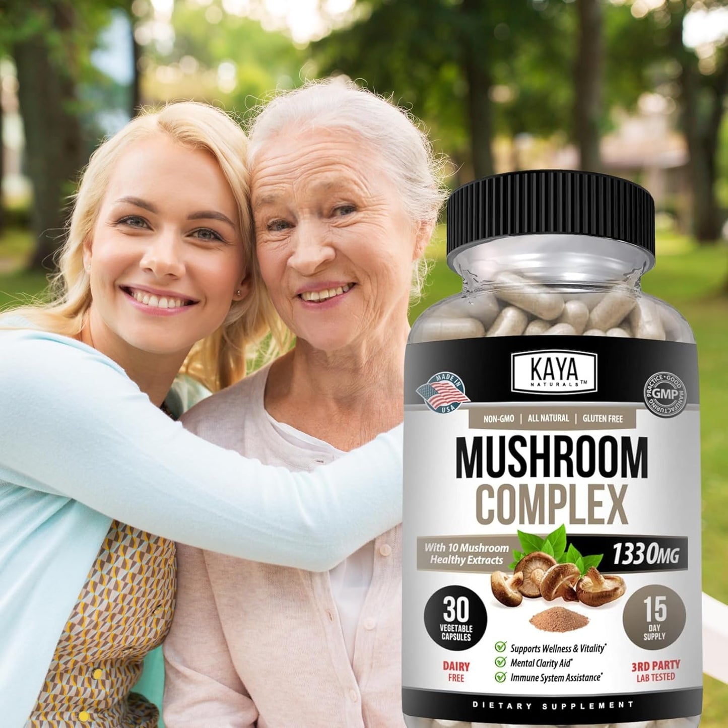 Organic Mushroom Complex Capsules 1995mg - Boost Mental Clarity, Immune System & Vitality | Kaya Naturals Premium Supplement | 30 Count