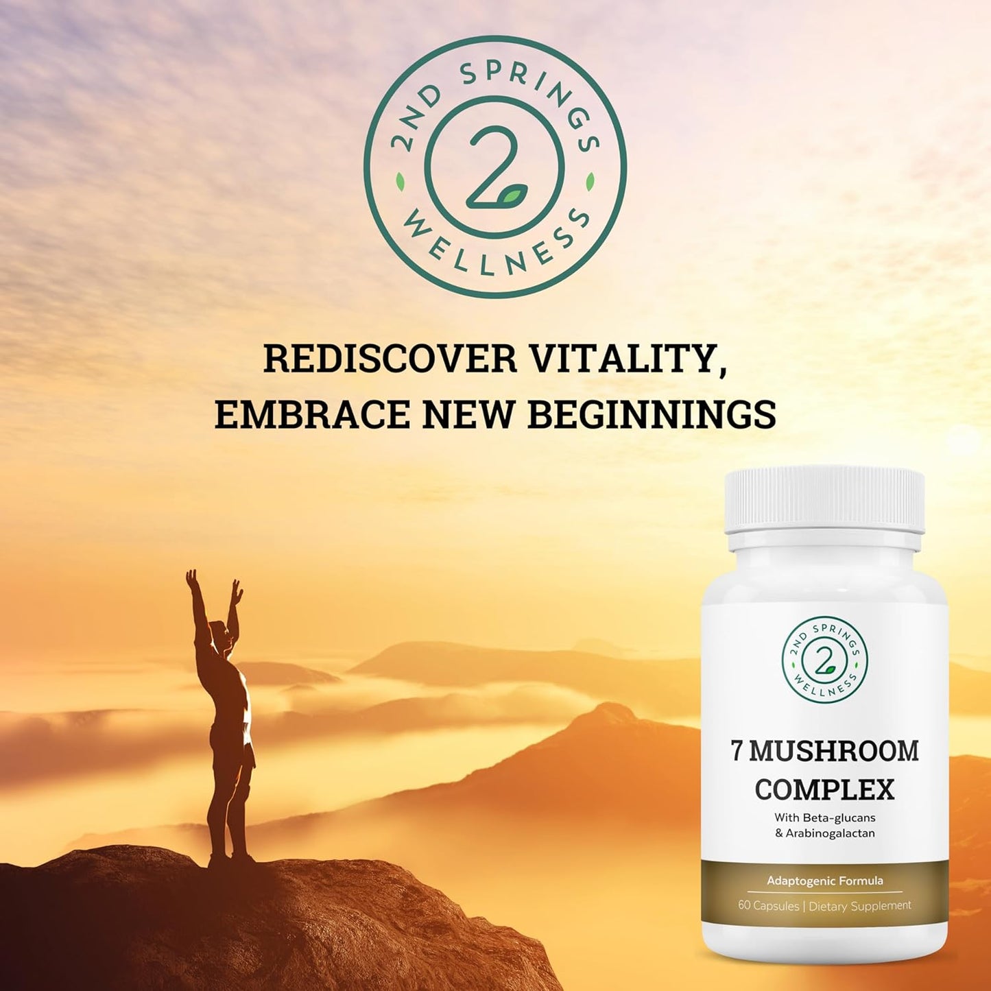 Organic Mushroom Complex with 7 Blend Immune Support & Cognitive Health - Lion's Mane, Chaga, Maitake, Shiitake, Reishi, Turkey Tails, Cordyceps