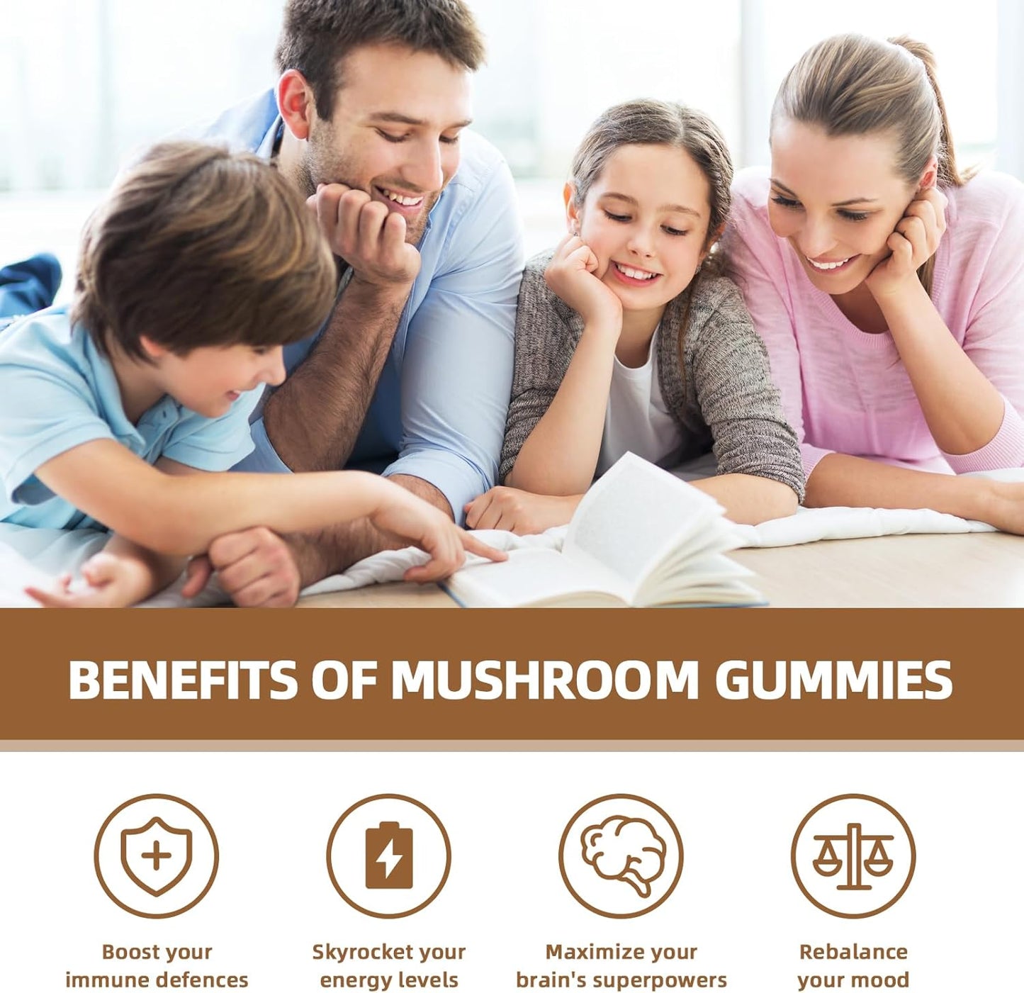 Organic Mushroom Gummies Supplement with Ashwagandha for Memory and Focus - Lion Mane, Reishi, Cordyceps - Vegan Non GMO Mixed Fruit Flavor - 60CT