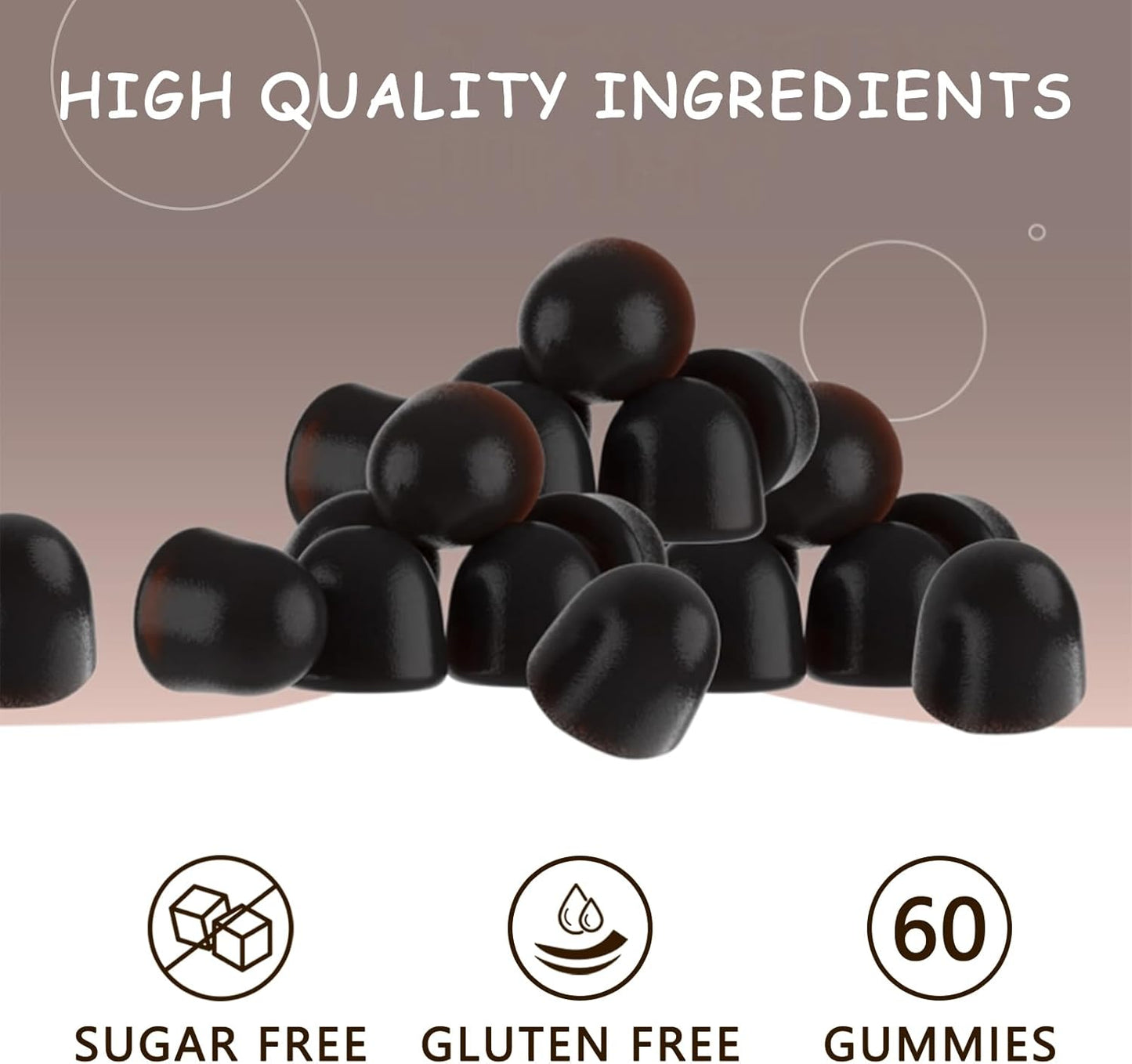 Organic Mushroom Gummies with Reishi, Cordyceps, Lion's Mane - Brain Booster, Immune Support, Energy - 60 Gummies