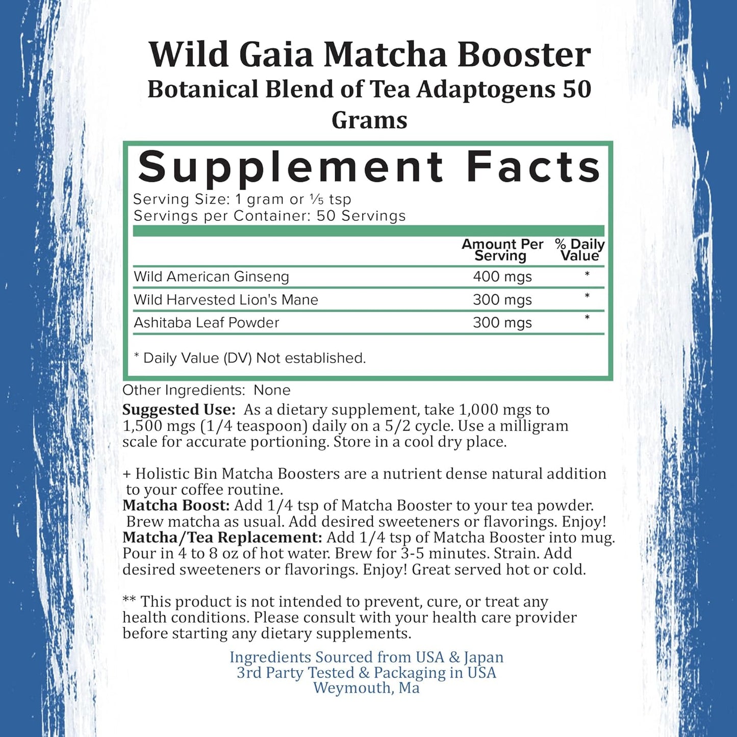 Organic Mushroom Matcha Booster with Adaptogens for Brain Support - Wild Gaia | Lions Mane, Ashitaba Leaf, and Ginseng Powder Blend