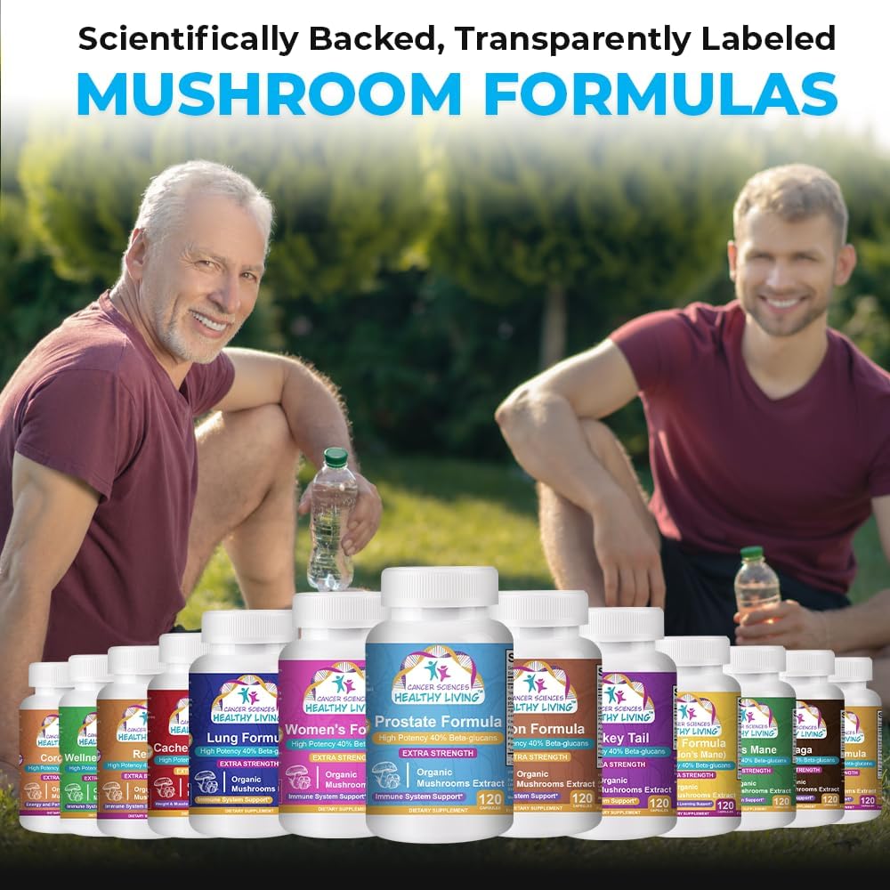 Organic Mushroom Prostate Health Supplements for Men - 1,500mg High Potency Beta-Glucans - Immune & Prostate Support - 120 Capsules