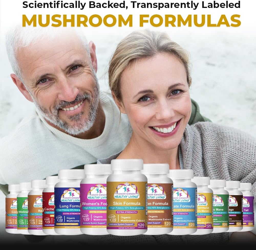 Organic Mushroom Skin Supplement with 1,500mg Strength, High Potency Beta-Glucans for Immune and Inflammation Support - 120 Capsules