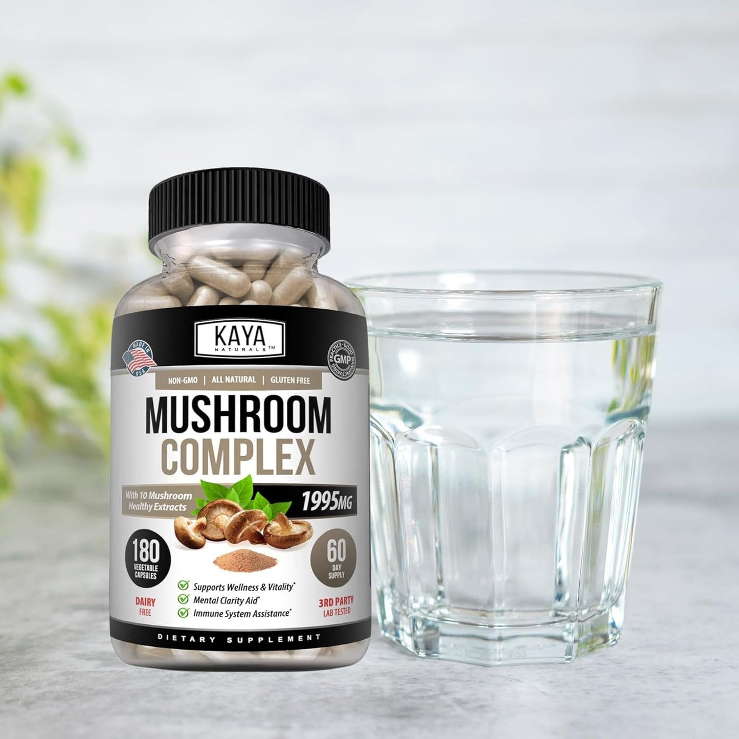 Organic Mushroom Supplement Capsules - Potent Mushroom Complex for Mental Clarity & Immune Support - 180 Count - Kaya Naturals