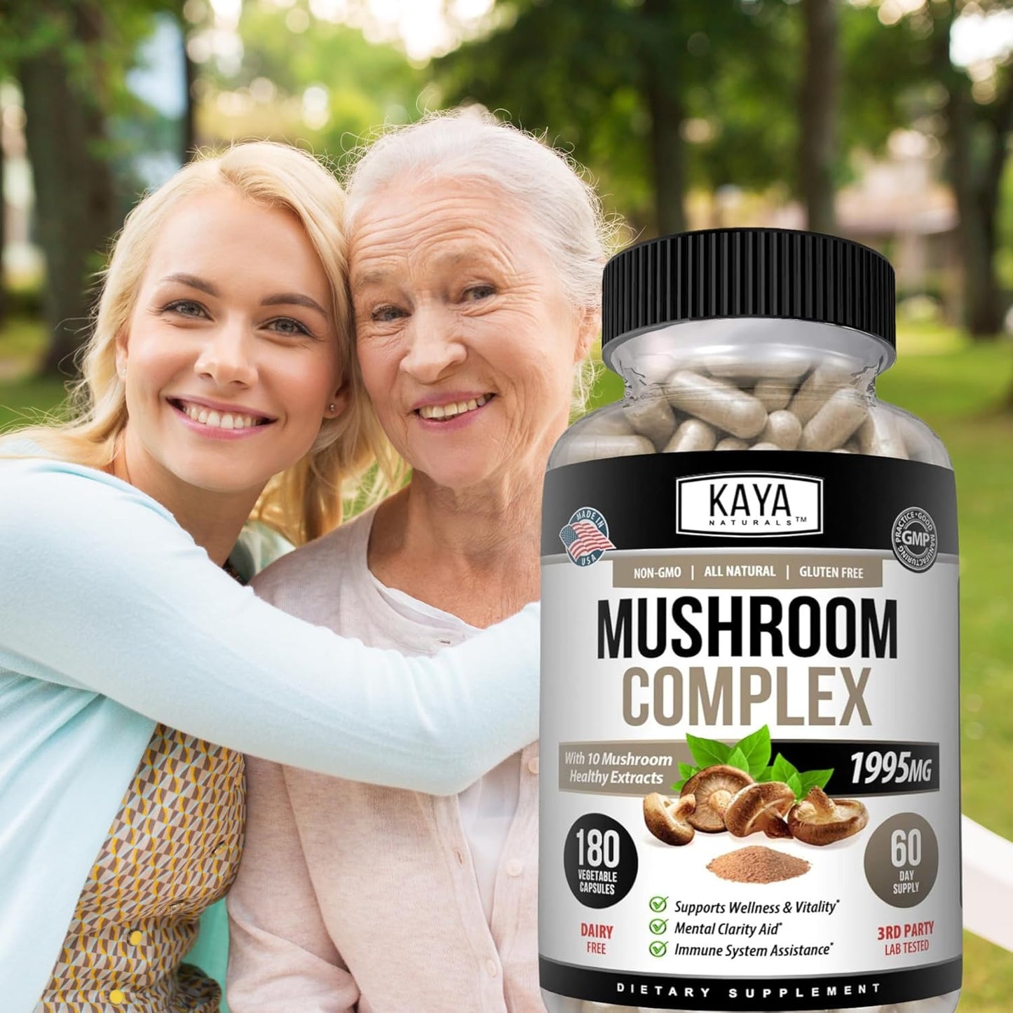 Organic Mushroom Supplement Capsules - Potent Mushroom Complex for Mental Clarity & Immune Support - 180 Count - Kaya Naturals