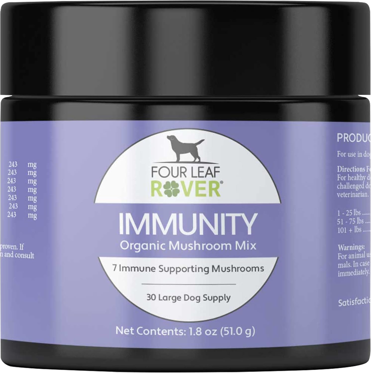 Organic Mushroom Supplement for Dogs - Veterinarian Formulated Whole Mushroom Extract - FOUR LEAF ROVER Seven Shrooms