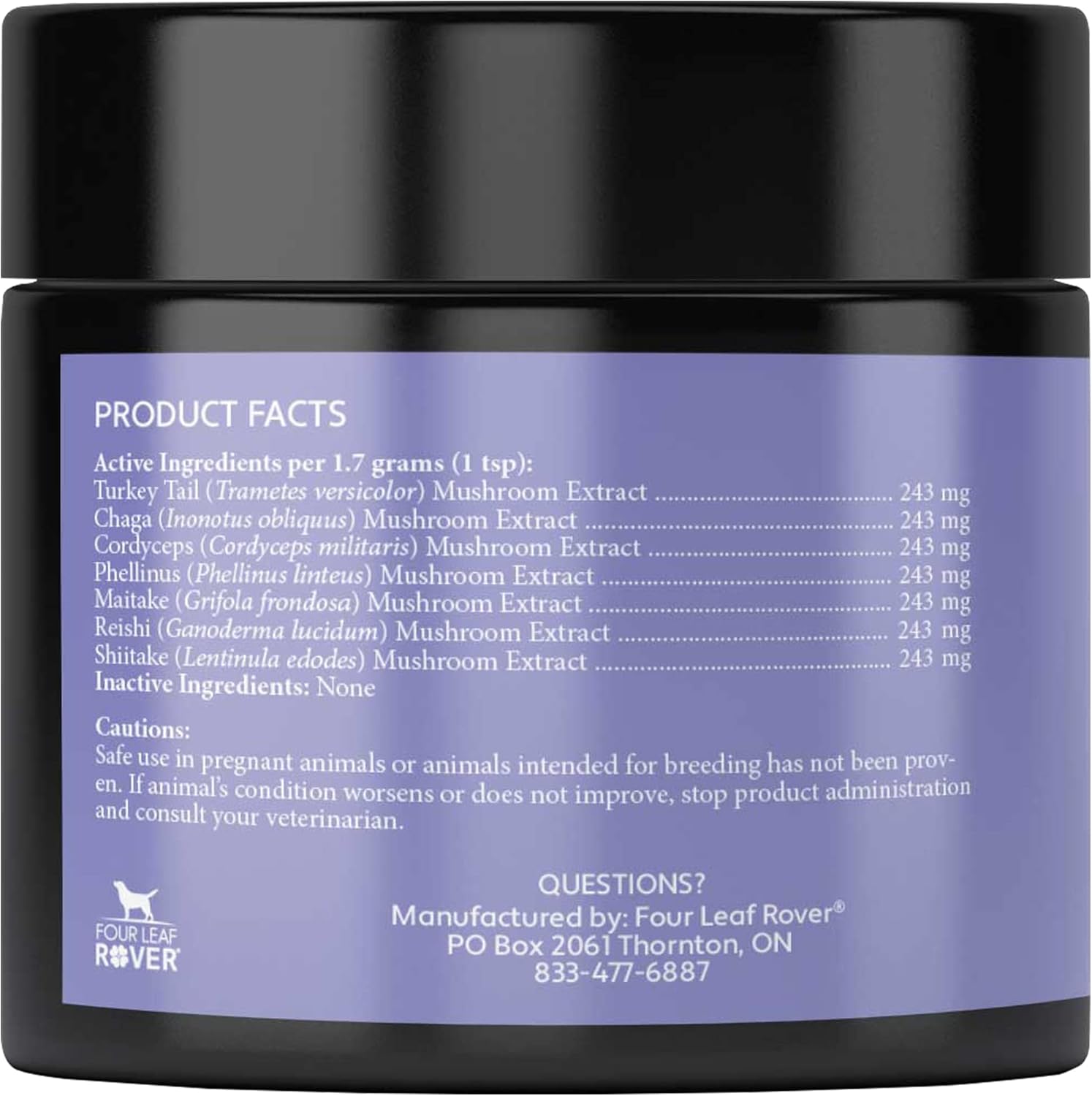 Organic Mushroom Supplement for Dogs - Veterinarian Formulated Whole Mushroom Extract - FOUR LEAF ROVER Seven Shrooms