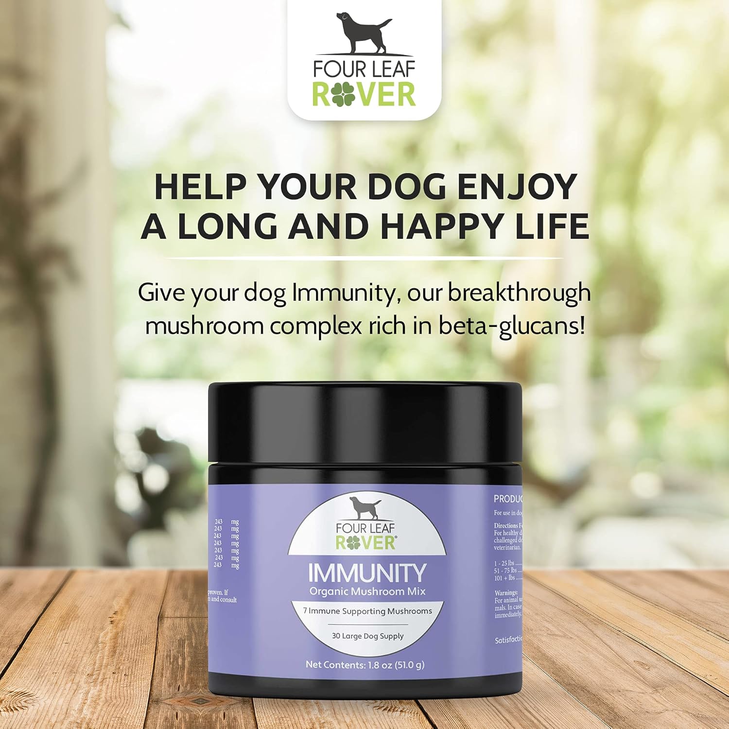 Organic Mushroom Supplement for Dogs - Veterinarian Formulated Whole Mushroom Extract - FOUR LEAF ROVER Seven Shrooms