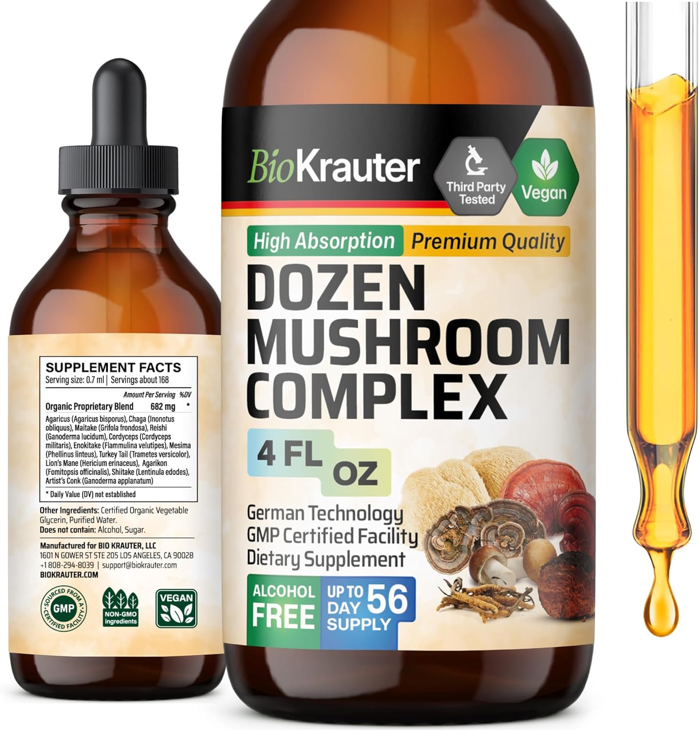 Organic Mushroom Tincture Drops - Immune Support Supplement - Digestive & Cognitive Health - Non-GMO Liquid Formula - 4 fl. oz