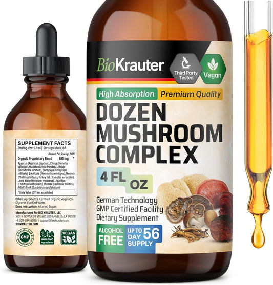 Organic Mushroom Tincture Drops - Immune Support Supplement - Digestive & Cognitive Health - Non-GMO Liquid Formula - 4 fl. oz