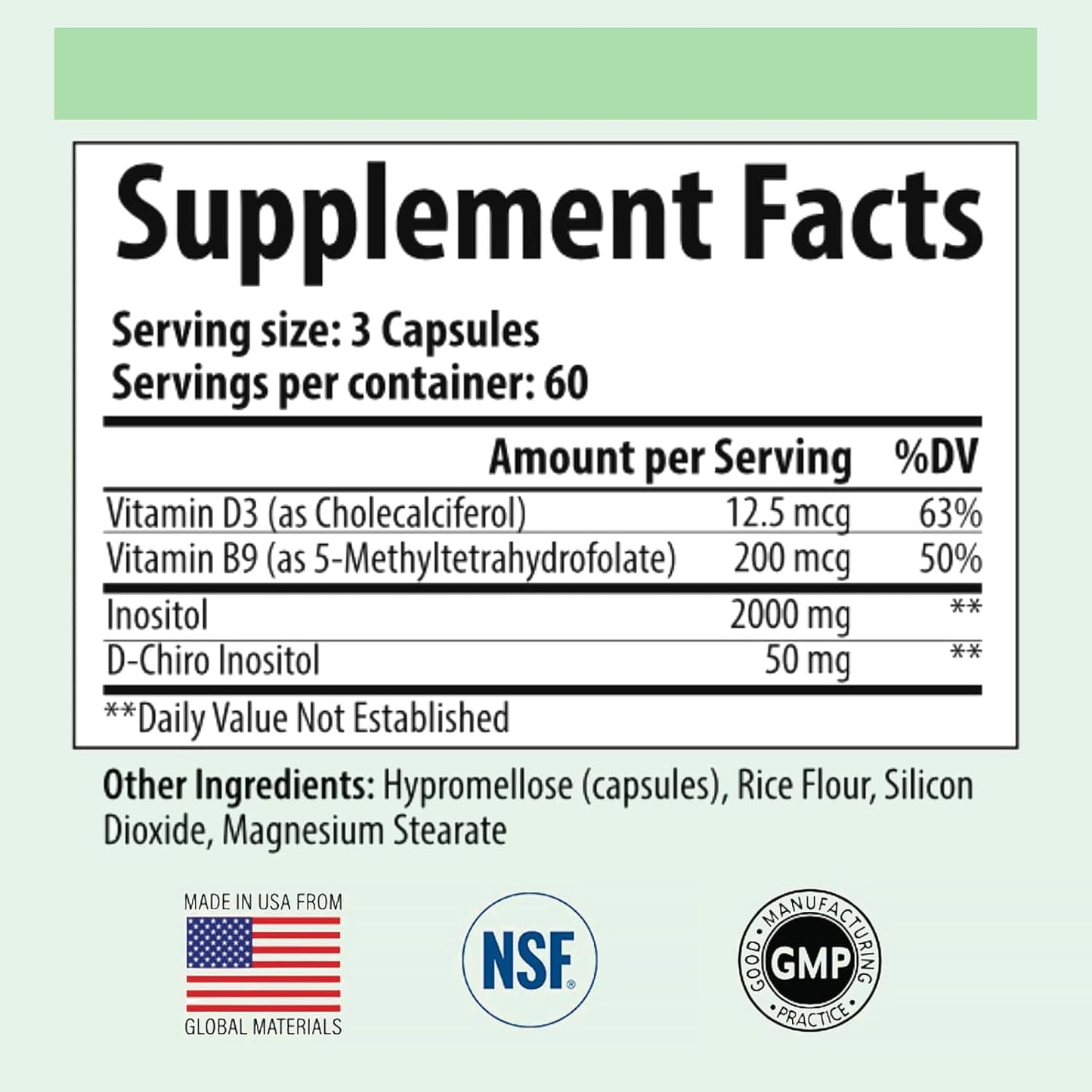 Organic Myo-Inositol & D-Chiro Inositol Capsules for Women's Hormone Balance - Ovarian & Reproductive Health Support - 180 Count