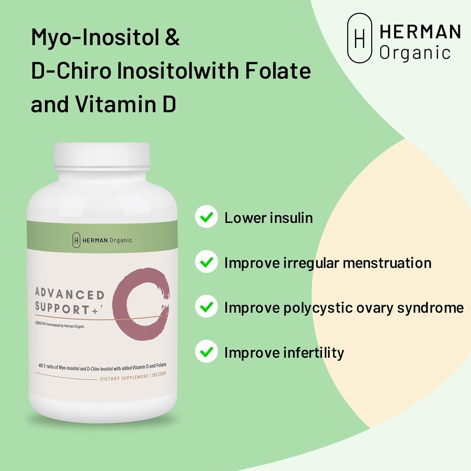 Organic Myo-Inositol & D-Chiro Inositol Capsules for Women's Hormone Balance - Ovarian & Reproductive Health Support - 180 Count
