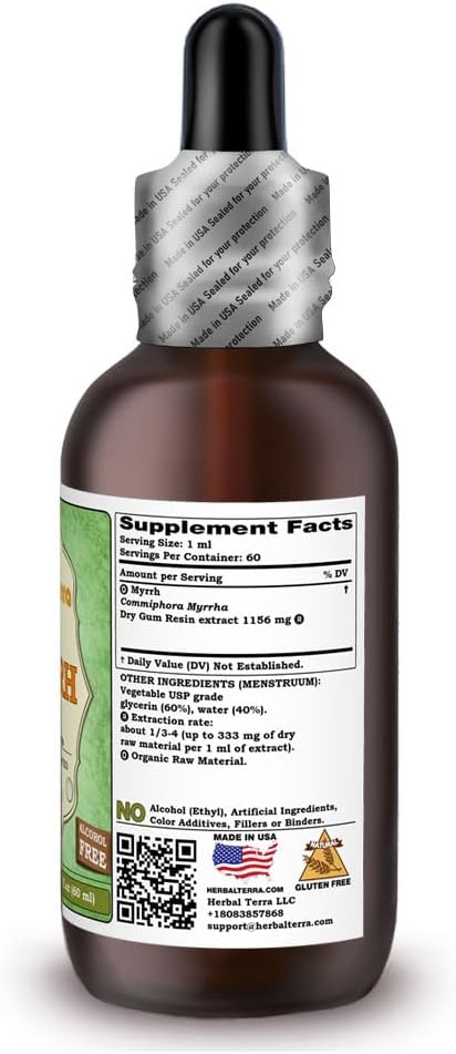 Organic Myrrh Glycerite Extract - Alcohol-Free Liquid, 2 oz - Herbal Terra LLC