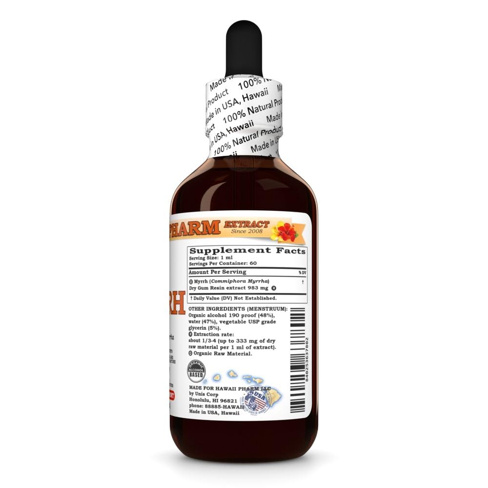 Organic Myrrh Liquid Extract Tincture Herbal Supplement - 2 fl. oz - Hawaii Pharm USA Made