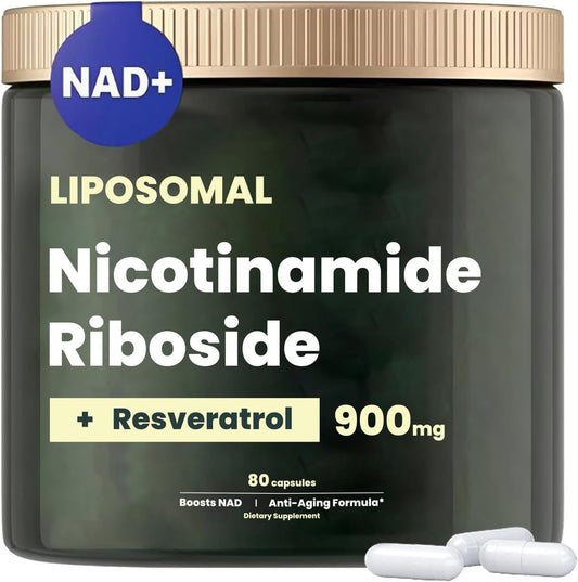 Organic NAD+ Supplement with Resveratrol & Quercetin - 900mg Nicotinamide Riboside Capsules for Anti-Aging, Energy, Cellular Health - 80 Capsules