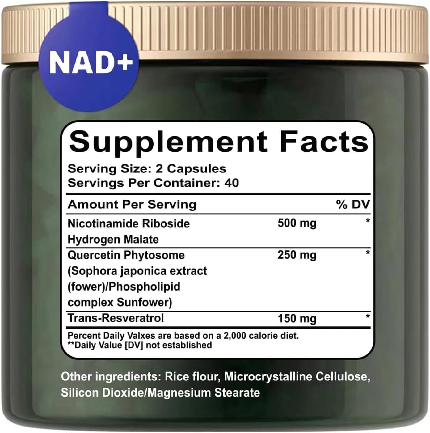 Organic NAD+ Supplement with Resveratrol & Quercetin - 900mg Nicotinamide Riboside Capsules for Anti-Aging, Energy, Cellular Health - 80 Capsules