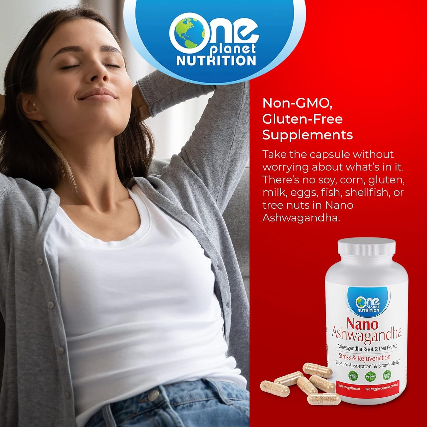 Organic Nano Ashwagandha Root & Leaf Capsules - 500mg (120 Servings) for Hormone & Neurological Support, Stress Relief - Vegan & Gluten-Free