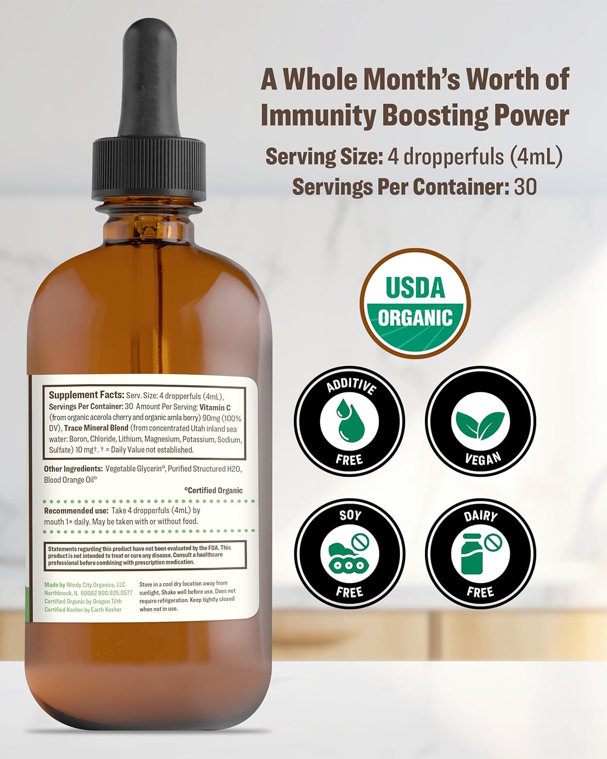 Organic Nano-Processed Vitamin C Tincture with Trace Minerals - Immune Support Supplement - Vegan Drops - 30 Servings per Bottle - Pack of 3