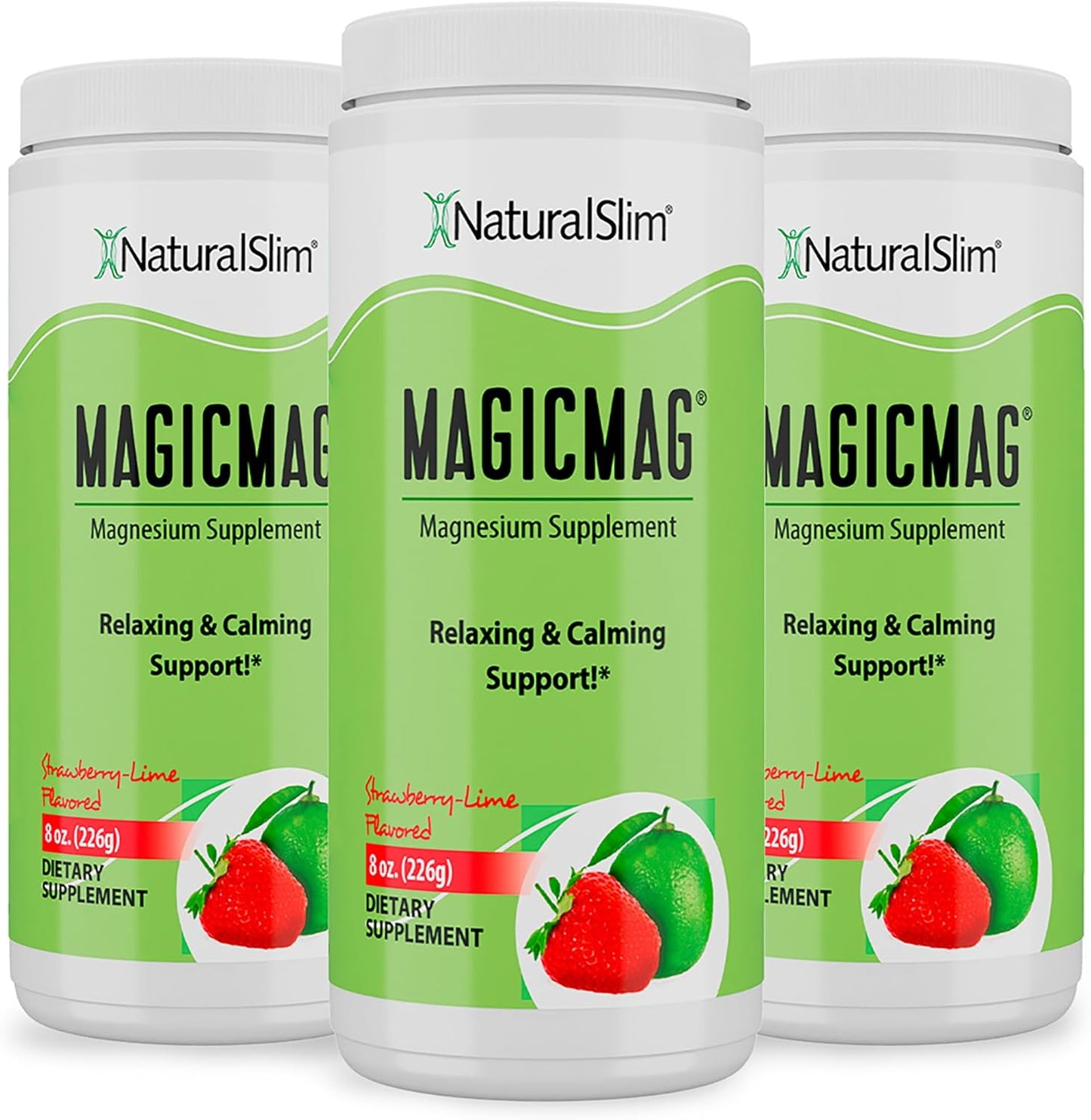Organic NaturalSlim Magicmag Pure Magnesium Citrate Powder - Supports Stress, Constipation, Muscles, Heart | Strawberry & Lime Flavored Supplement - 8oz Drink Mix (3 Pack)
