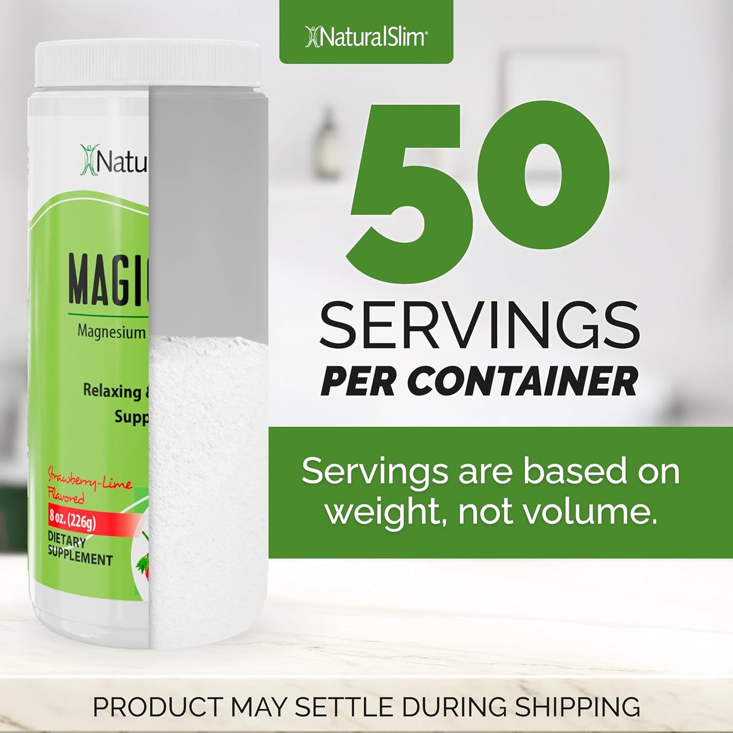 Organic NaturalSlim Magicmag Pure Magnesium Citrate Powder - Supports Stress, Constipation, Muscles, Heart | Strawberry & Lime Flavored Supplement - 8oz Drink Mix (3 Pack)
