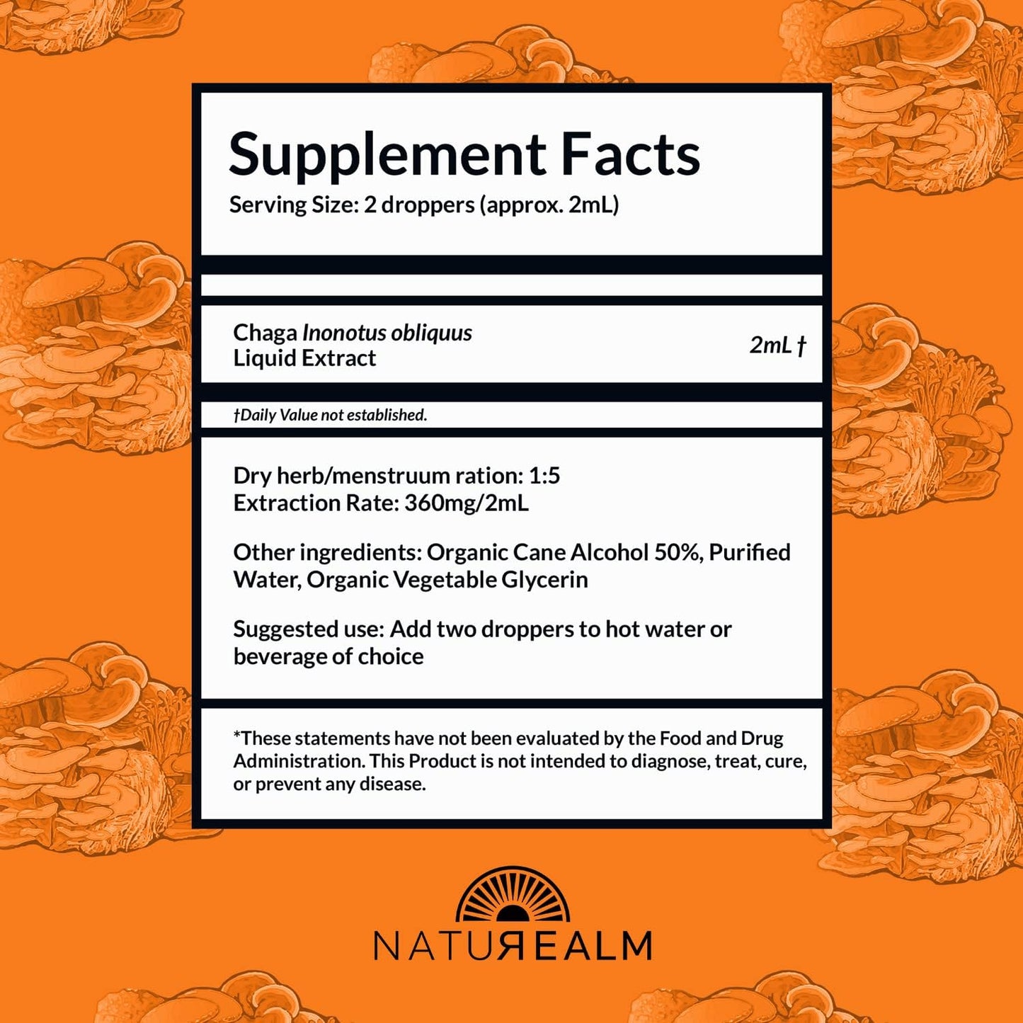 Organic Naturealm Lion's Mane & Chaga Mushroom Extract - Adaptogen Stack for Focus, Immunity, Longevity, Stress Relief, Energy - Liquid Drops - 2 Pack of 50 mL