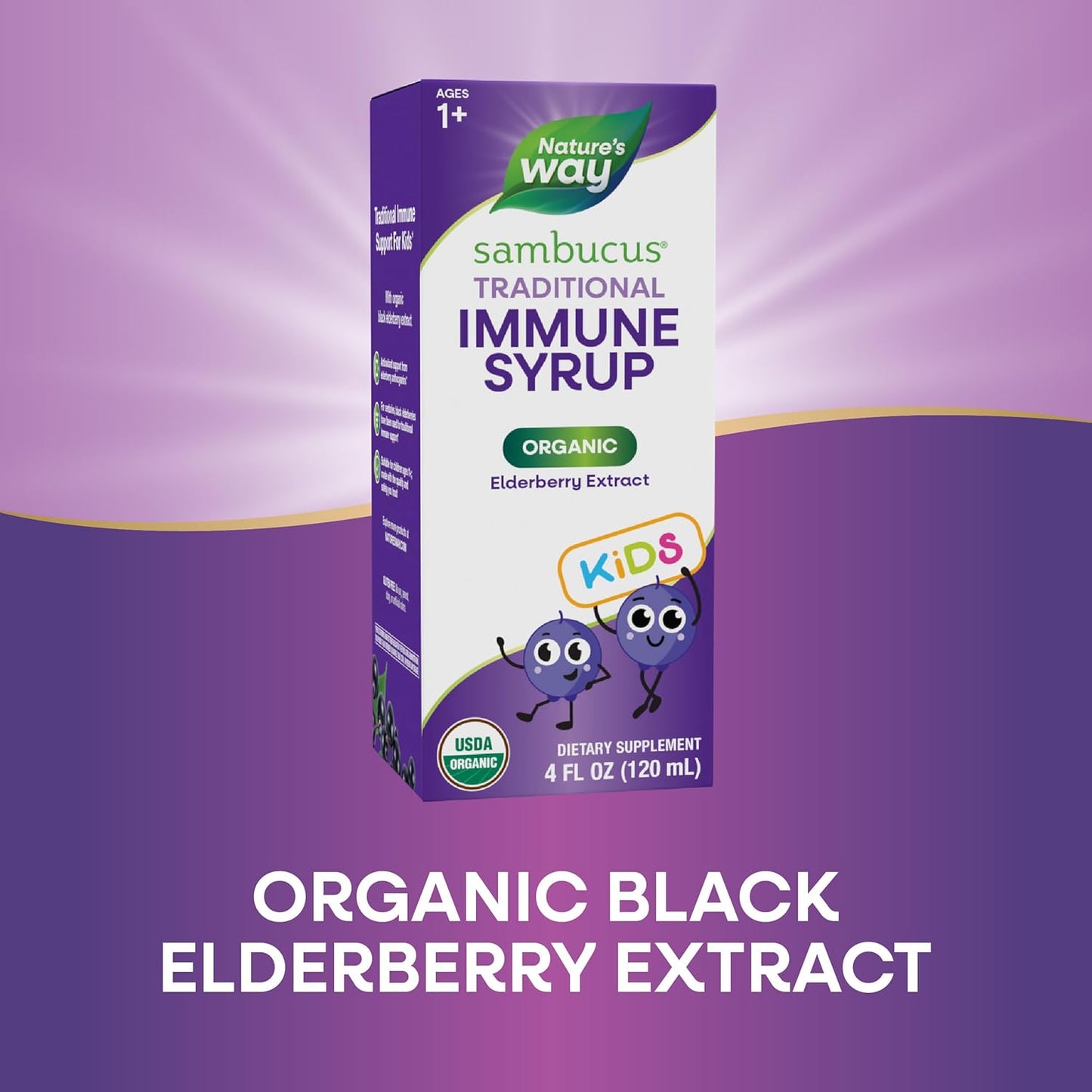 Organic Nature's Way Sambucus Elderberry Syrup for Immune Support, Antioxidant Boost, 4 Fl Oz, Ages 1+ - BoostGo Australia