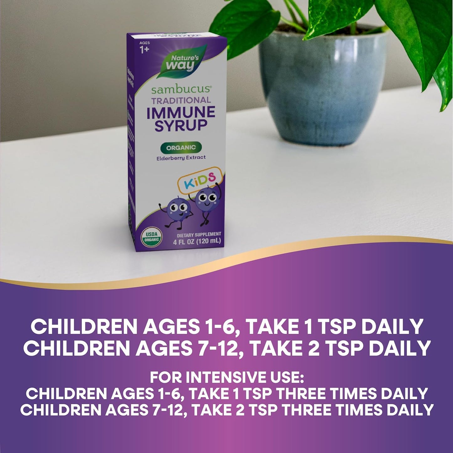 Organic Nature's Way Sambucus Elderberry Syrup for Immune Support, Antioxidant Boost, 4 Fl Oz, Ages 1+ - BoostGo Australia