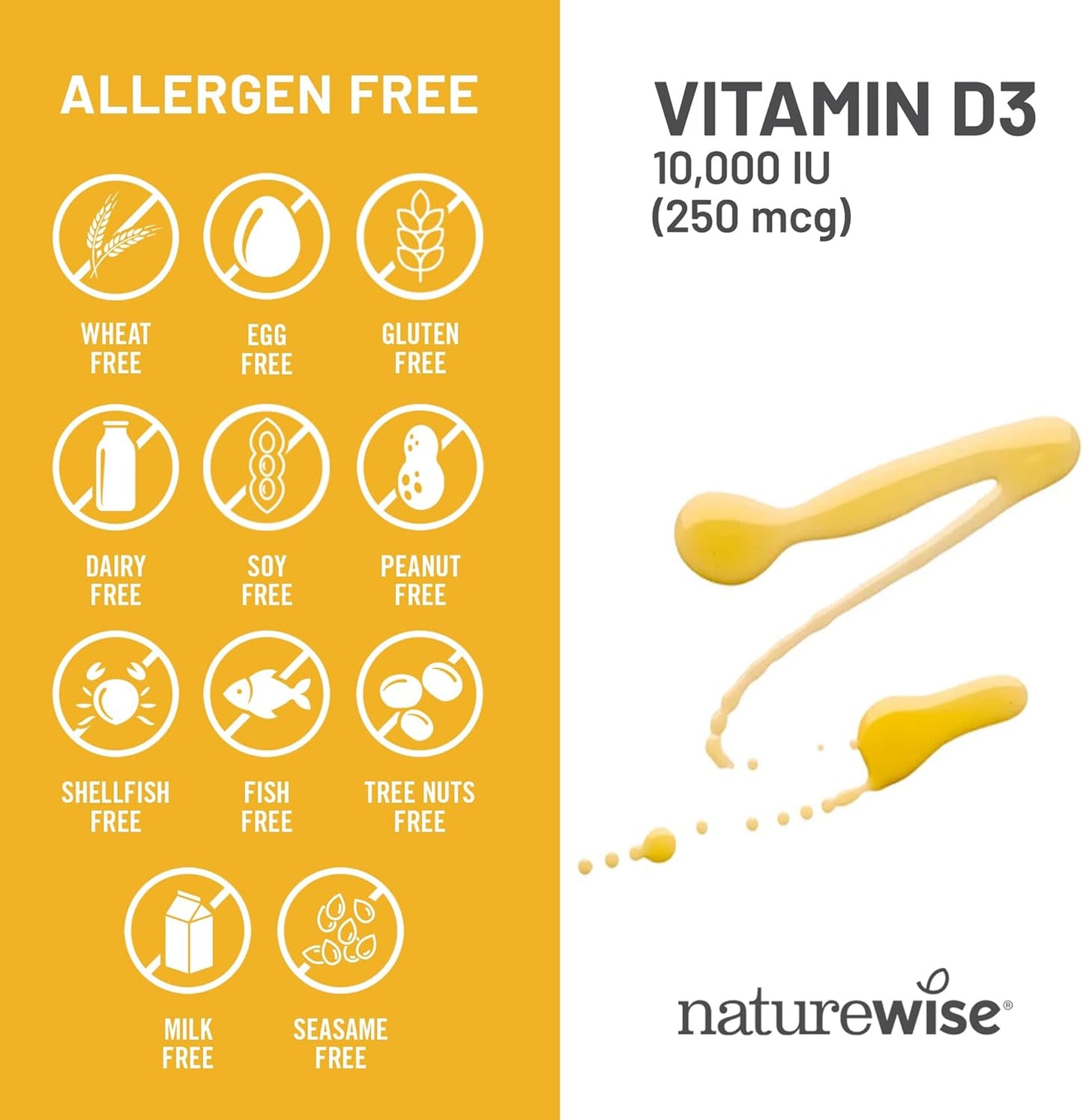 Organic NatureWise Vitamin D3 10,000IU Extra Strength Softgels for Healthy Muscles and Immune Support - 90 Count