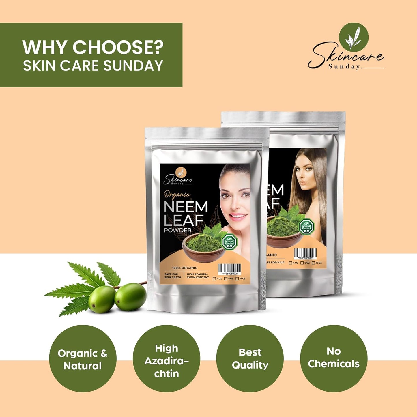 Organic Neem Leaf Powder for Skin, Hair, and Bath - Natural Glow Enhancer - 16oz