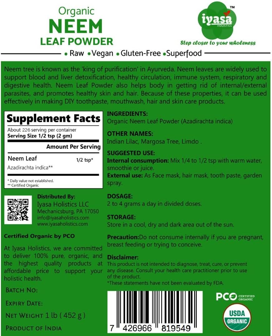Organic Neem Powder 16 oz - Ayurvedic Superfood for Hair, Skin, Blood & Liver Purification - BoostGo Australia