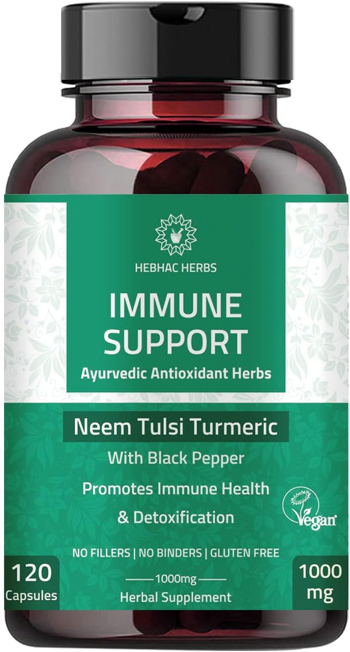 Organic Neem, Tulsi, Amla & Turmeric Immune Support Capsules - 120 Capsules for Enhanced Wellness and Immunity