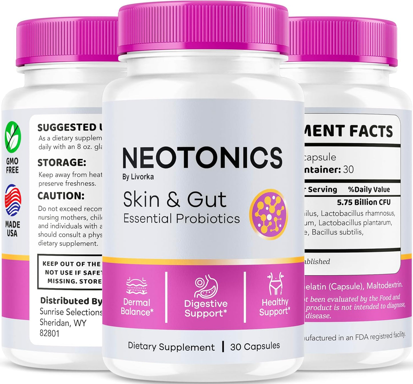 Organic Neotonics Skin & Gut Probiotics 2 Pack - 60 Capsules for 2 Months - Reviews & Care