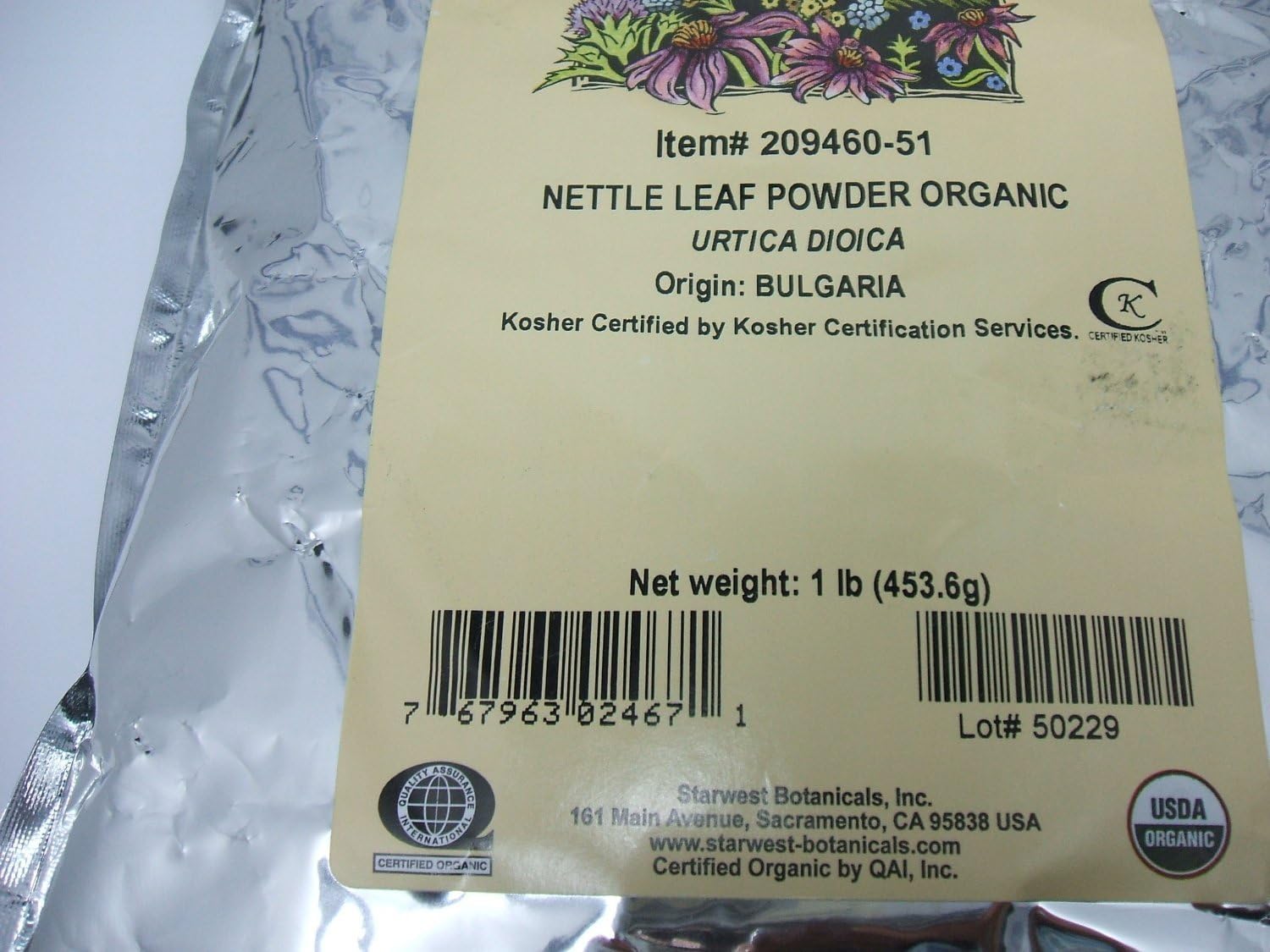 Organic Nettle Leaf Powder 1lb Bag by Starwest Botanicals