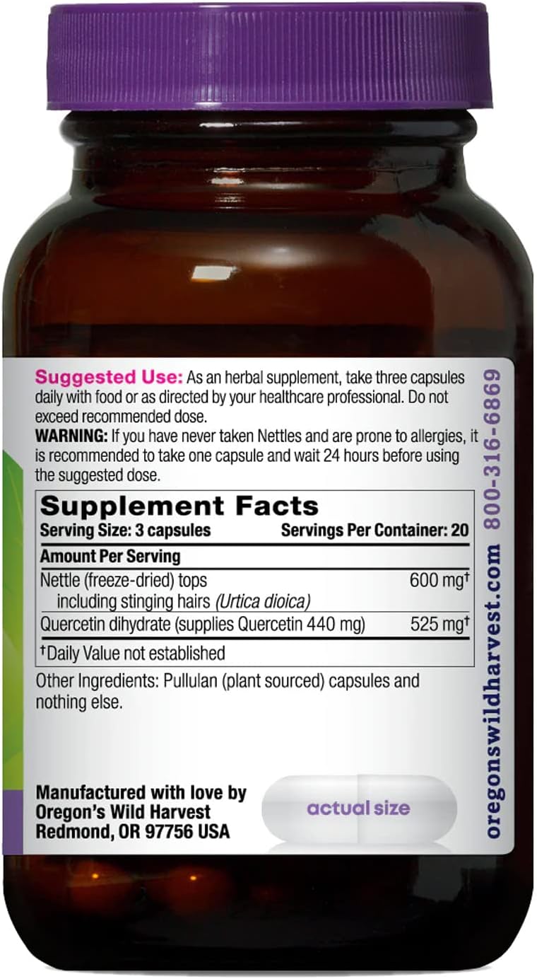 Organic Nettle Quercetin Capsules by Oregon's Wild Harvest - Non-GMO Herbal Supplements (60 Count)