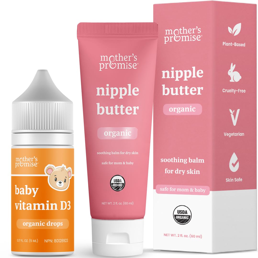 Organic Nipple Butter and Vitamin D3 Drops for Babies by Mother's Promise