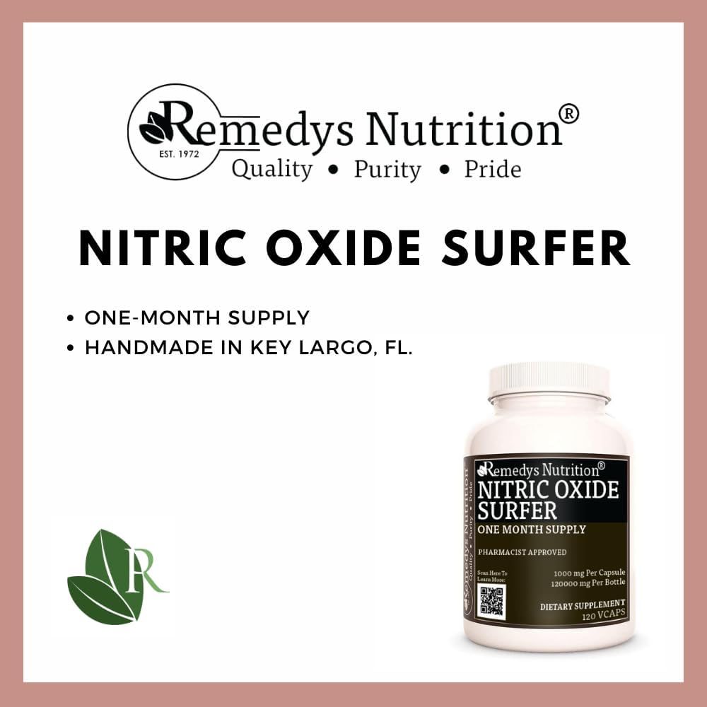 Organic Nitric Oxide Surfer Capsules | 1,000 mg, 120 Vegan Dietary Supplement | Non-GMO, Gluten & Dairy Free