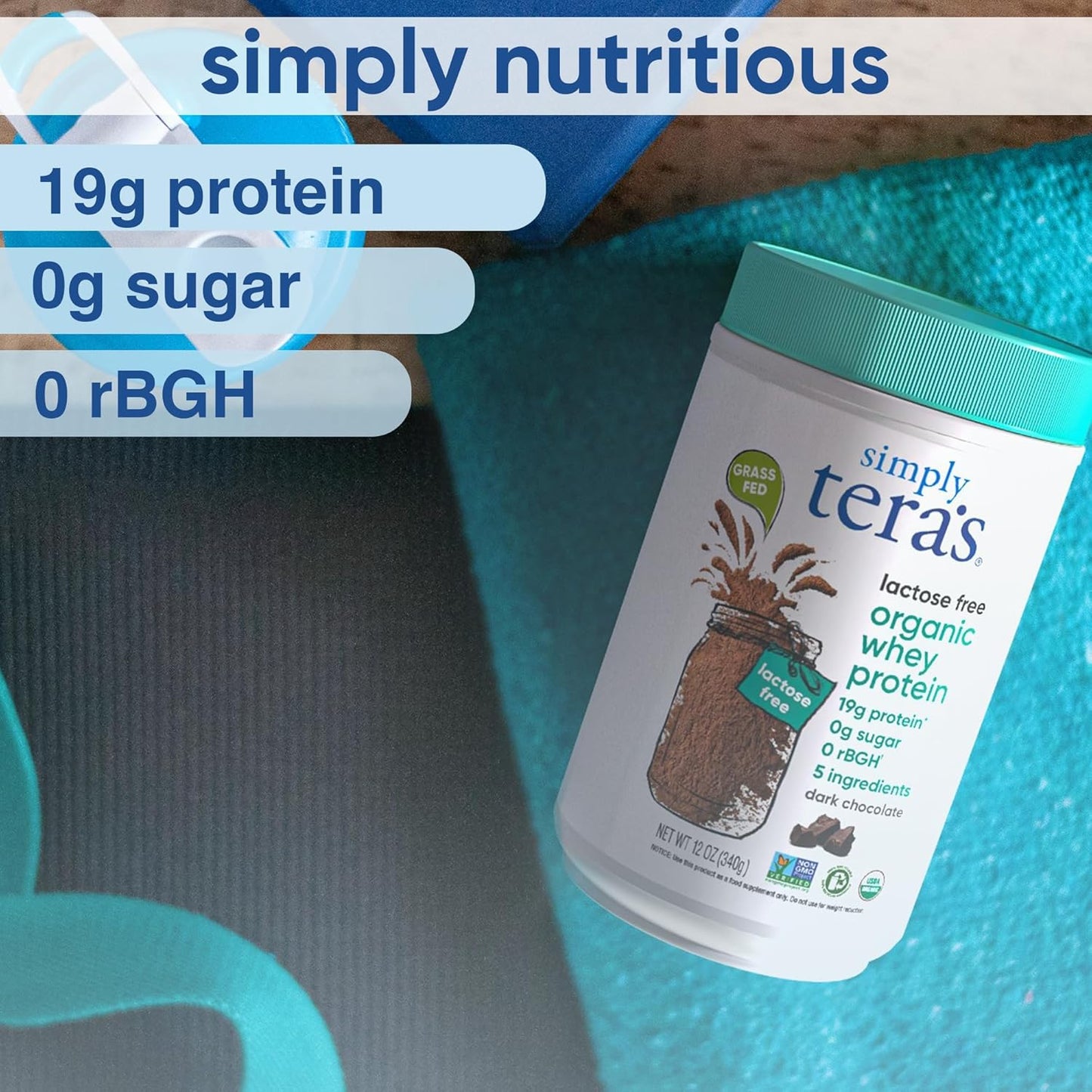 Organic Non-GMO Dark Chocolate Lactose Free Whey Protein Powder - 12 Oz