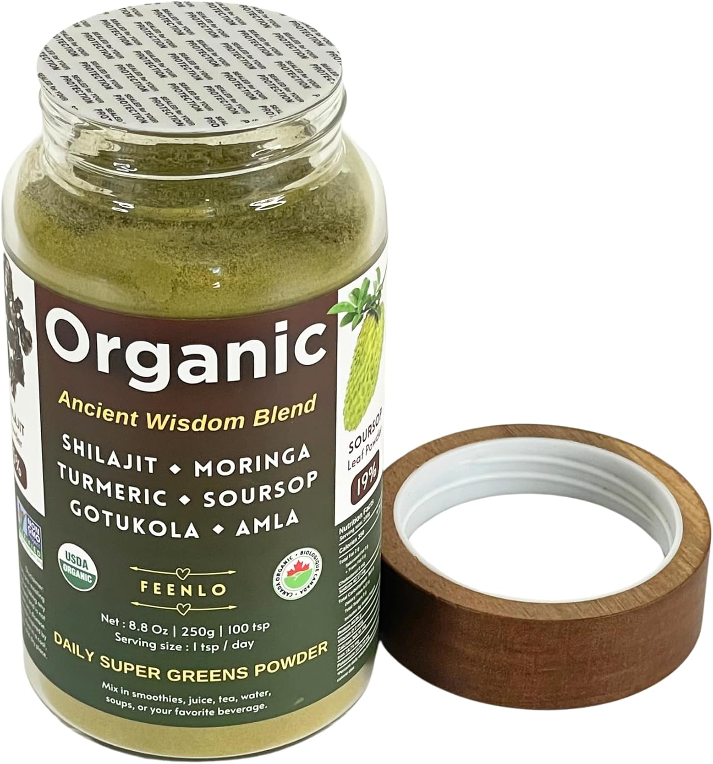 Organic Non-GMO Green Juice Blend Powder with Moringa, Shilajit, Turmeric, Soursop, Gotukola, and Amla | 3-Month Supply_Approximately