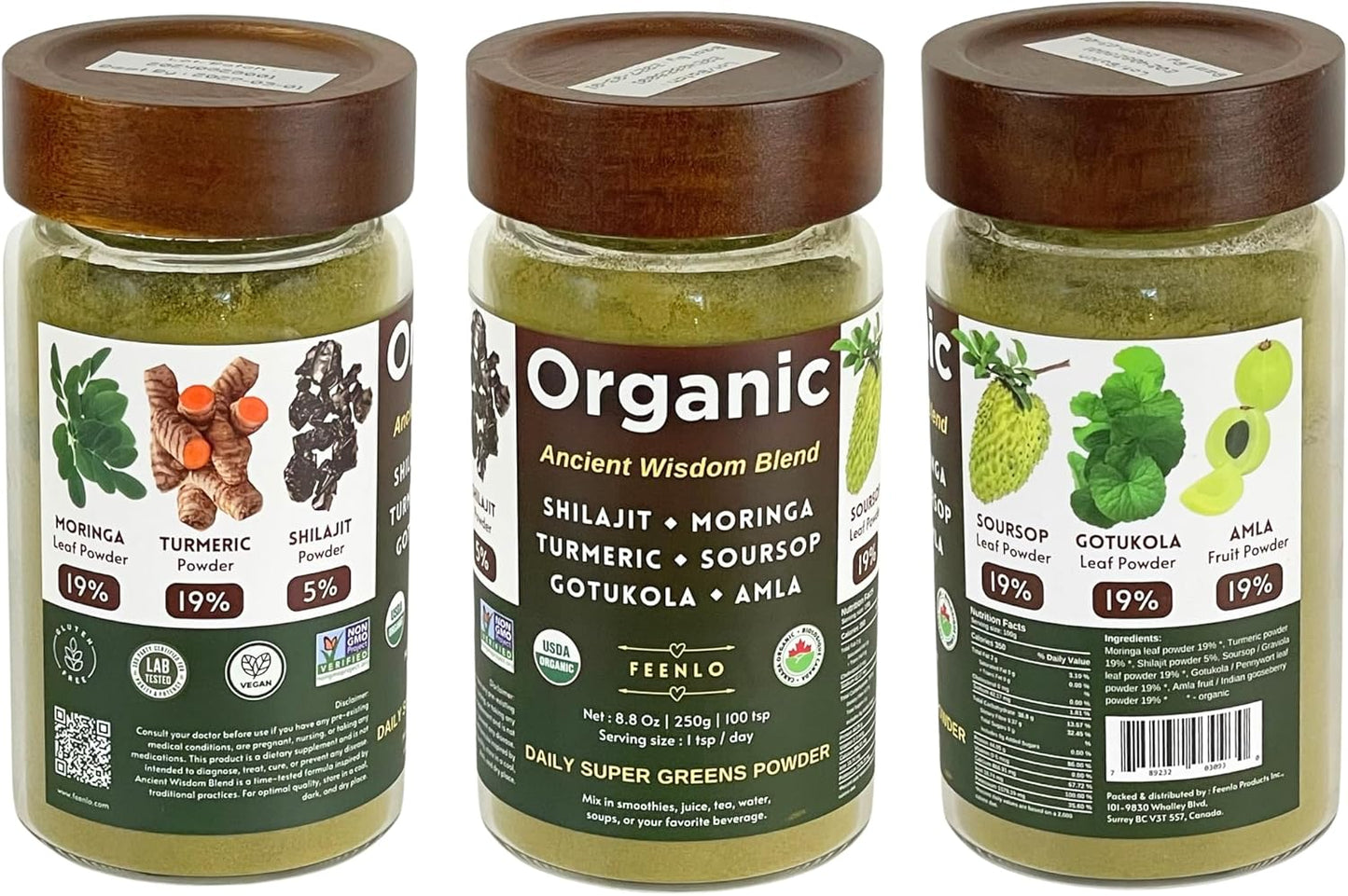 Organic Non-GMO Green Juice Blend Powder with Moringa, Shilajit, Turmeric, Soursop, Gotukola, and Amla | 3-Month Supply_Approximately