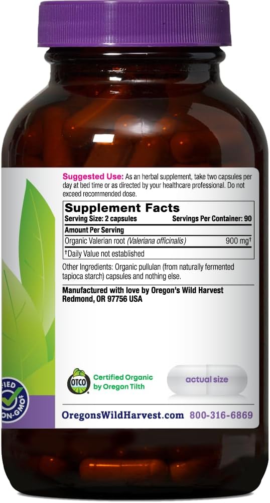 Organic Non-GMO Valerian Capsules for Sleep Aid - 180 Count by Oregon's Wild Harvest