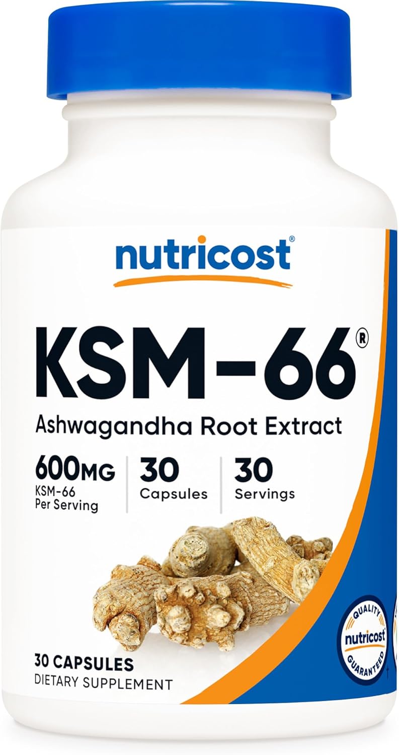 Organic Nutricost Ashwagandha Root Extract Capsules with 5% Withanolides and BioPerine - 30 Veggie Caps - 600mg